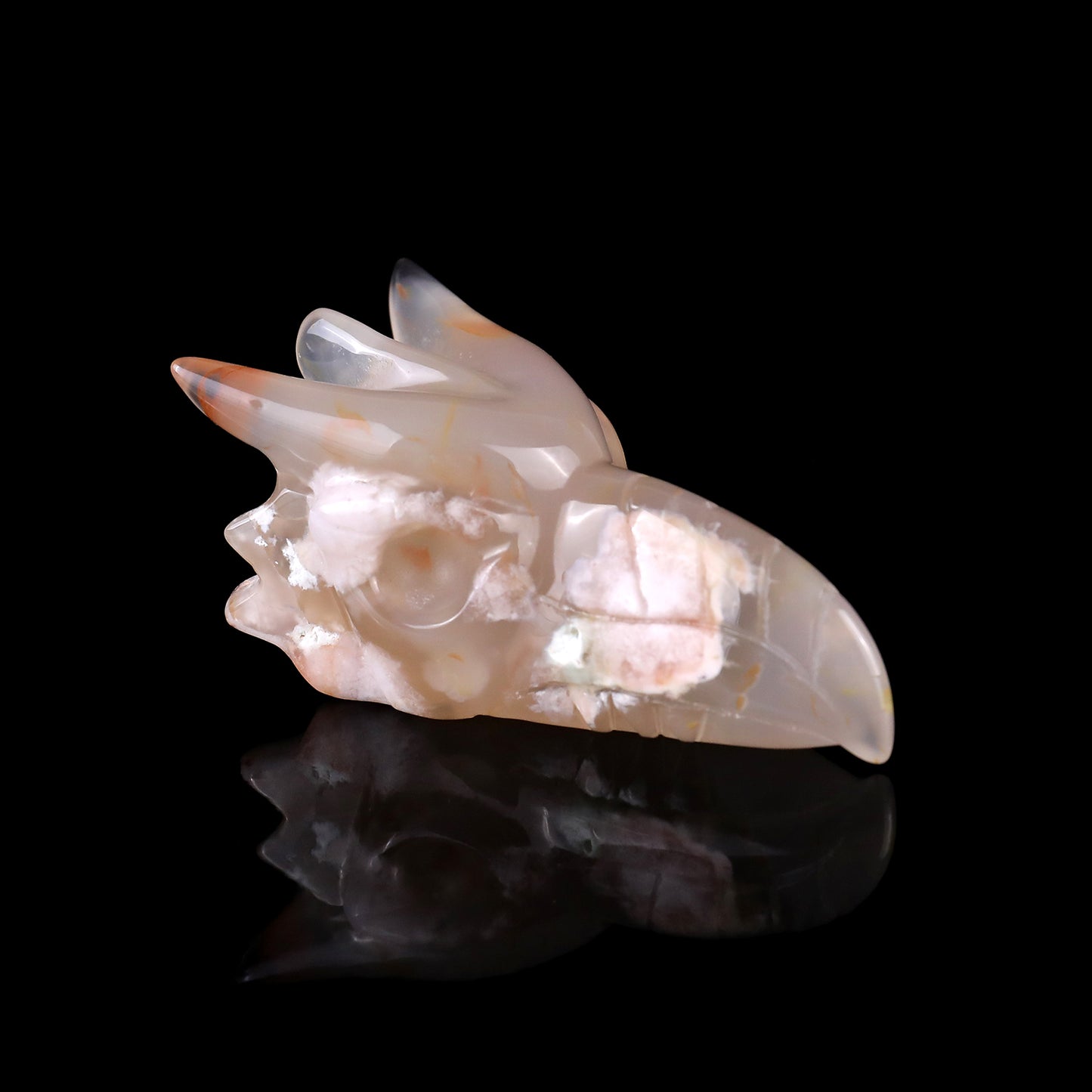 2.6" Sakura Agate Hand Carved Crystal Phoenix Skull Sculpture Crystallumi