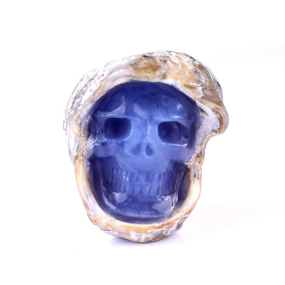 2.7" Blue Chalcedony Hand Carved Mineral Specimen Skull Sculpture Crystallumi