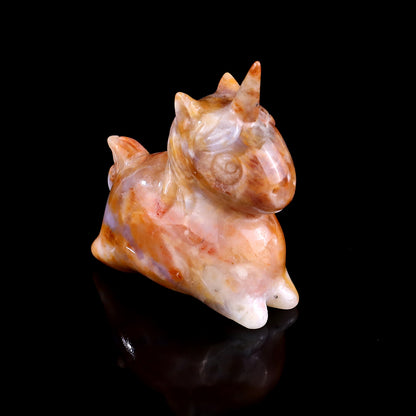 2.7" Chalcedony Hand Carved Crystal Unicorn Sculpture Crystallumi