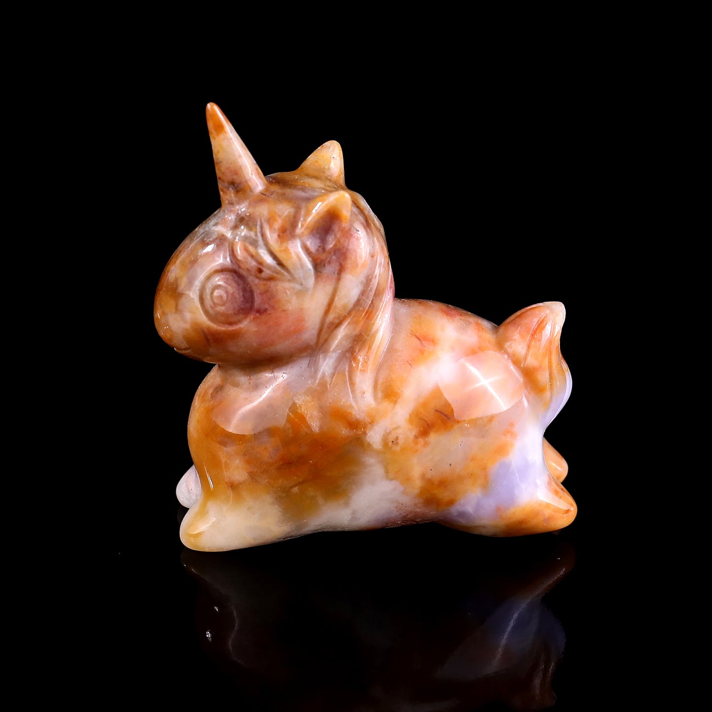 2.7" Chalcedony Hand Carved Crystal Unicorn Sculpture Crystallumi