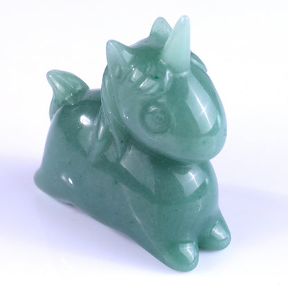 2.7" Green Aventurine Hand Carved Crystal Unicorn Sculpture Crystallumi