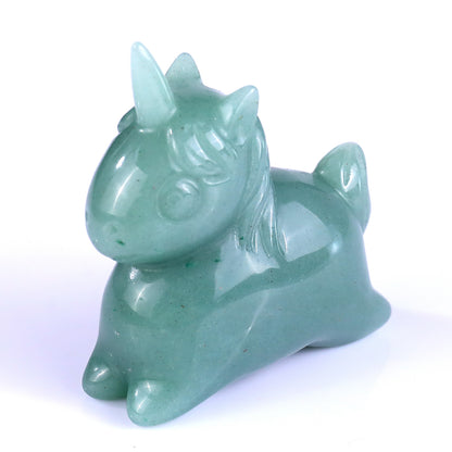 2.7" Green Aventurine Hand Carved Crystal Unicorn Sculpture Crystallumi