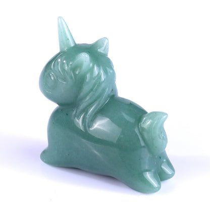 2.7" Green Aventurine Hand Carved Crystal Unicorn Sculpture Crystallumi