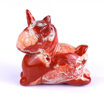 2.7" Red Jasper Hand Carved Crystal Unicorn Sculpture Crystallumi