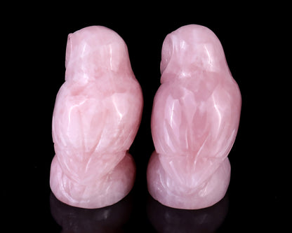 2.7" Rose Quartz Hand Carved Crystal Owl Sculpture Crystallumi