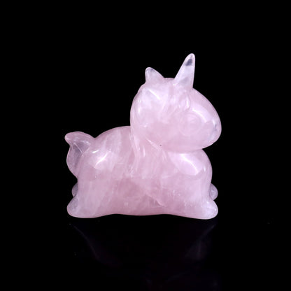 2.7" Rose Quartz Hand Carved Crystal Unicorn Sculpture Crystallumi