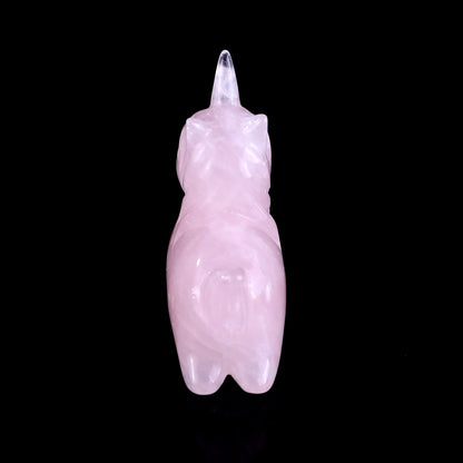 2.7" Rose Quartz Hand Carved Crystal Unicorn Sculpture Crystallumi