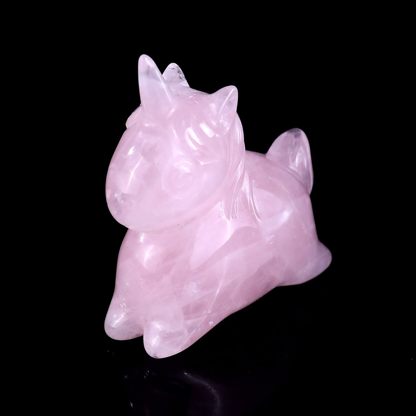 2.7" Rose Quartz Hand Carved Crystal Unicorn Sculpture Crystallumi