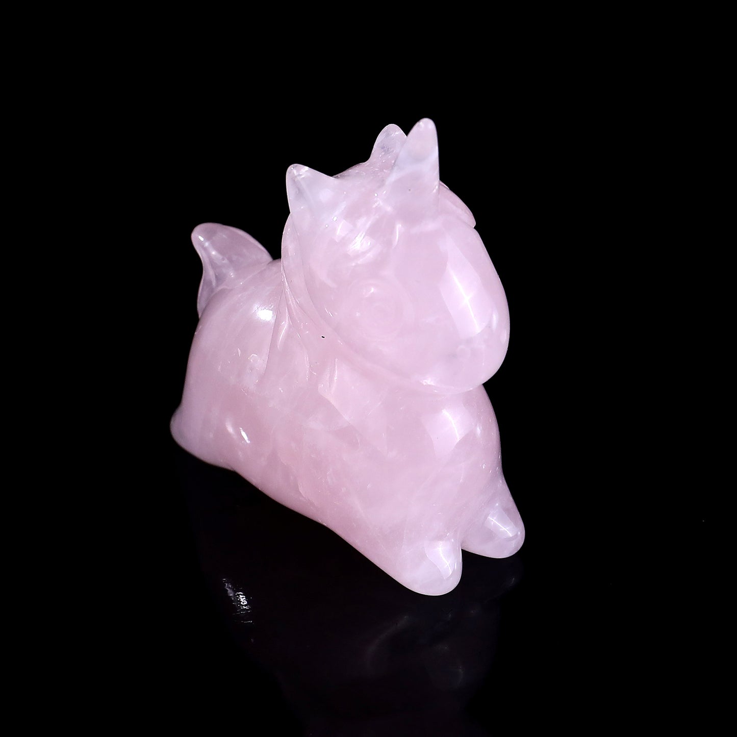 2.7" Rose Quartz Hand Carved Crystal Unicorn Sculpture Crystallumi