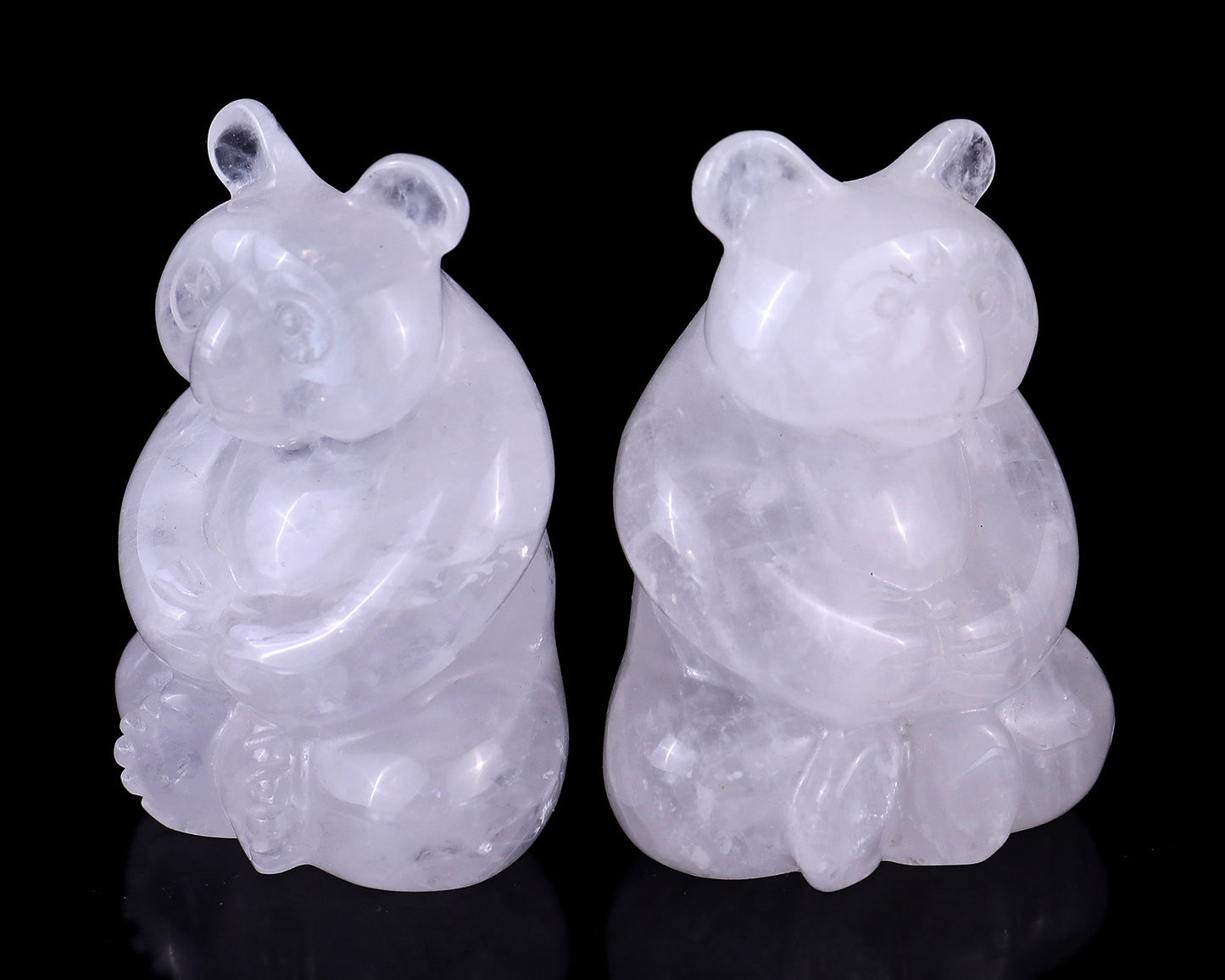 2.8" Angolan Quartz Hand Carved Crystal Panda Sculpture Crystallumi