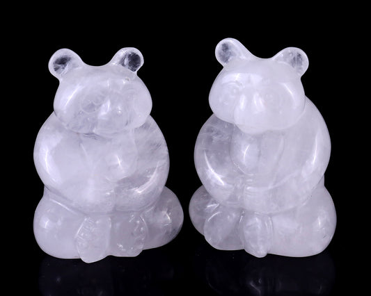 2.8" Angolan Quartz Hand Carved Crystal Panda Sculpture Crystallumi