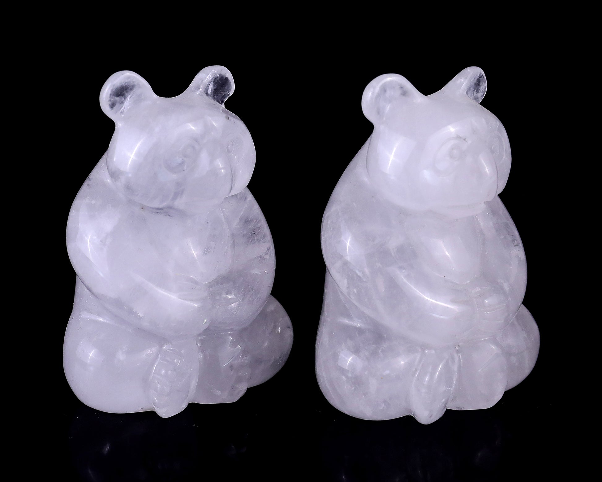 2.8" Angolan Quartz Hand Carved Crystal Panda Sculpture Crystallumi