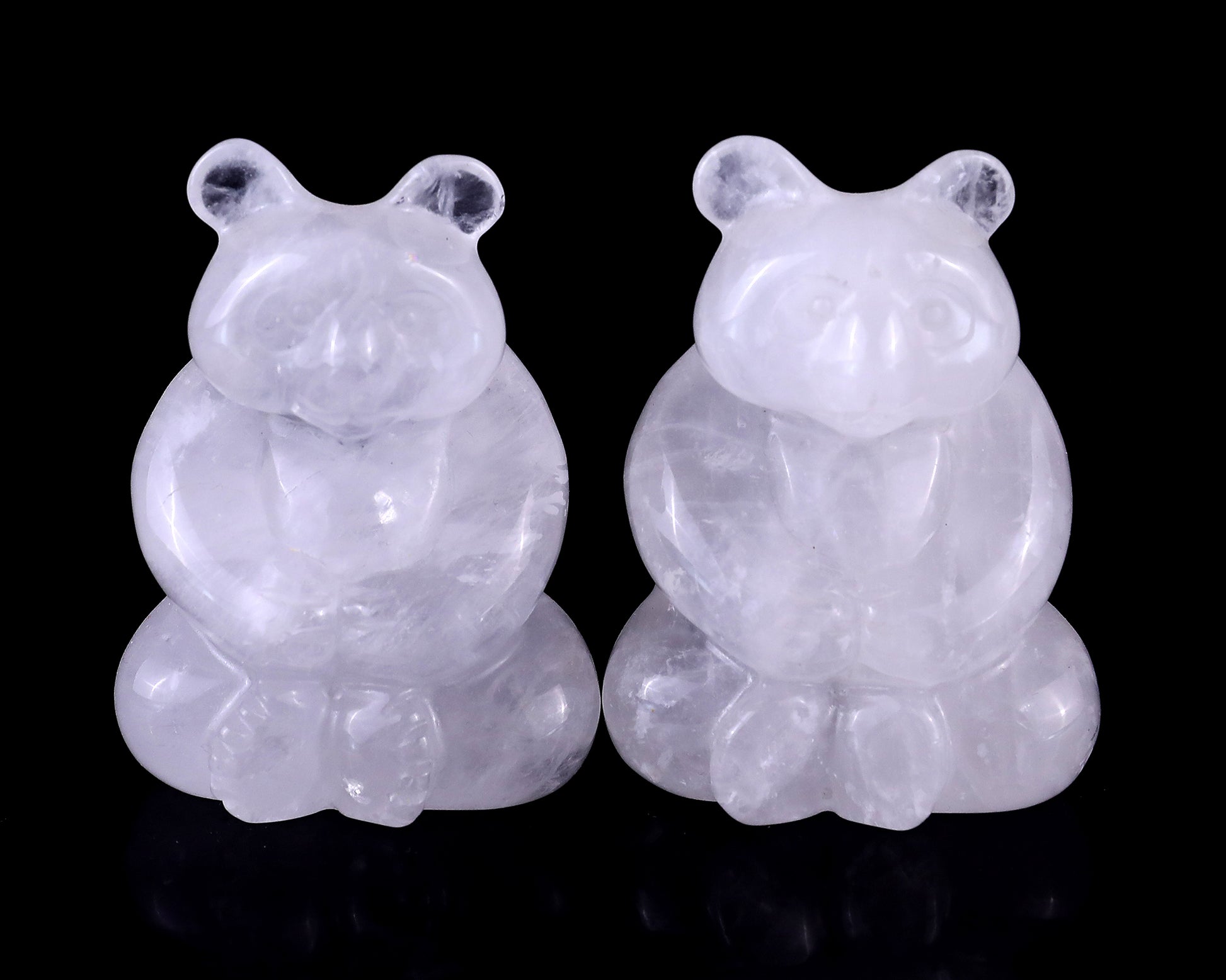 2.8" Angolan Quartz Hand Carved Crystal Panda Sculpture Crystallumi