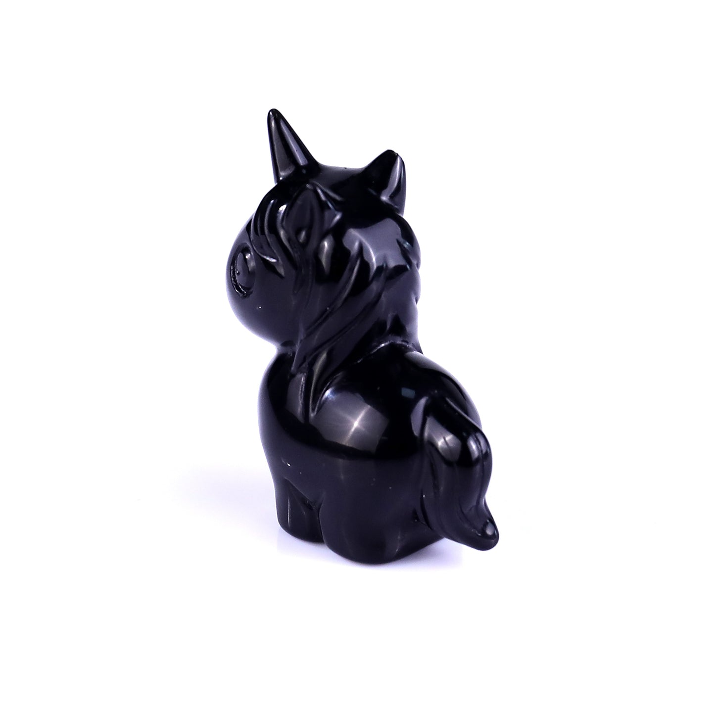 2.8" Black Obsidian Hand Carved Crystal Unicorn Sculpture Crystallumi