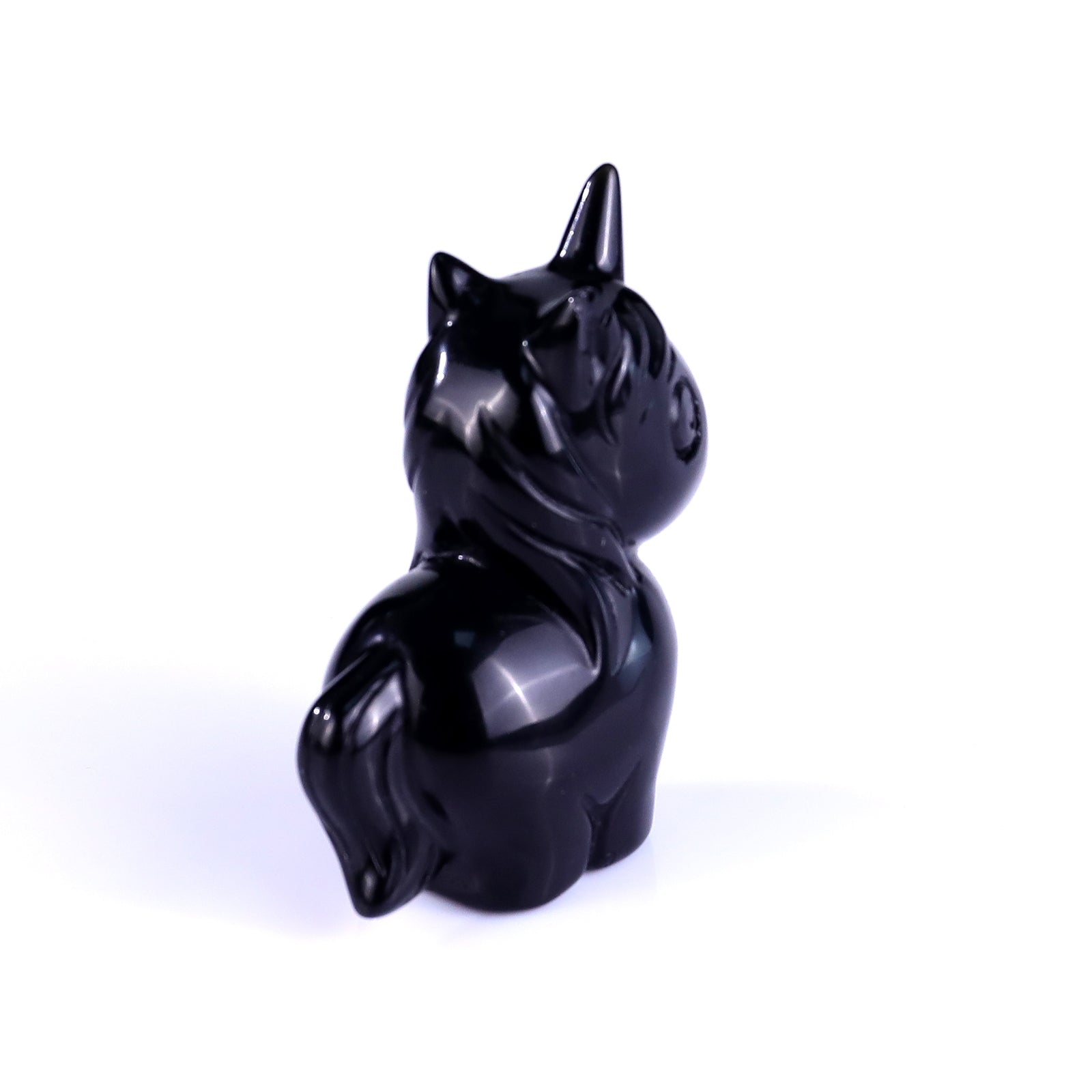 2.8" Black Obsidian Hand Carved Crystal Unicorn Sculpture Crystallumi