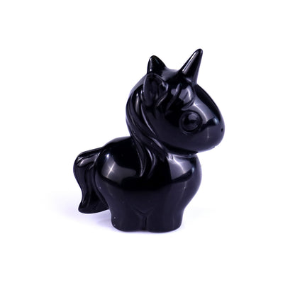 2.8" Black Obsidian Hand Carved Crystal Unicorn Sculpture Crystallumi