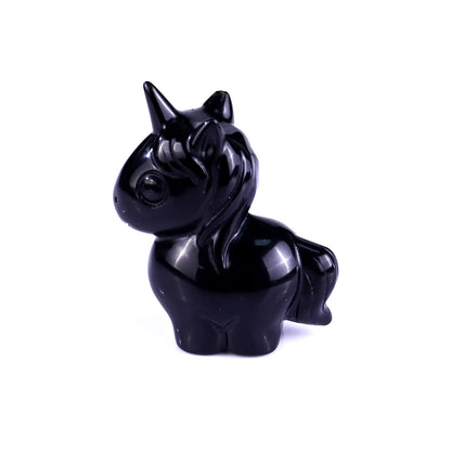 2.8" Black Obsidian Hand Carved Crystal Unicorn Sculpture Crystallumi