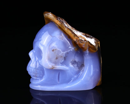 2.8" Blue Chalcedony Hand Carved Mineral Specimen Skull Sculpture Crystallumi