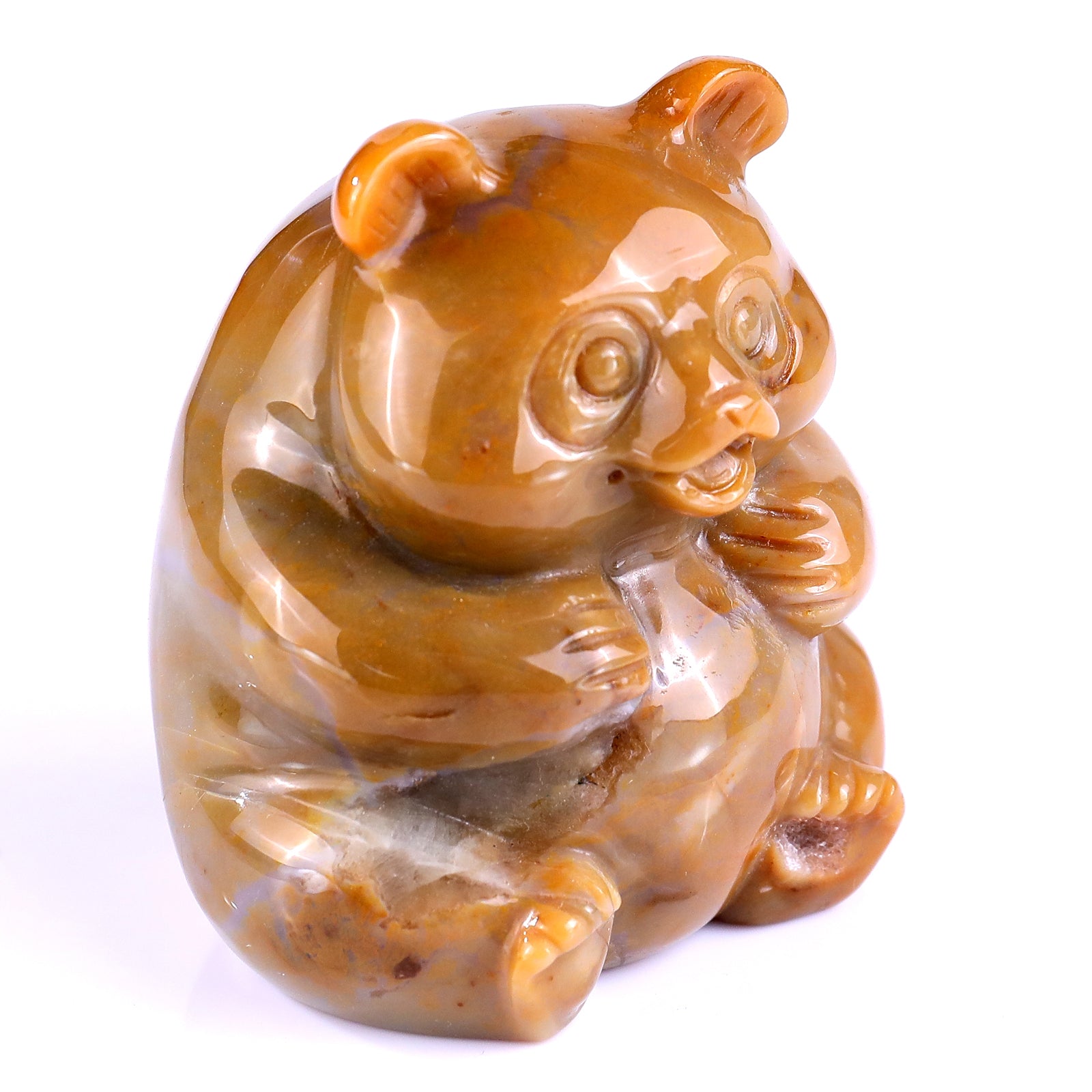 2.8" Chalcedony Hand Carved Crystal Panda Sculpture Crystallumi