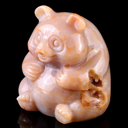 2.8" Chalcedony Hand Carved Crystal Panda Sculpture Crystallumi