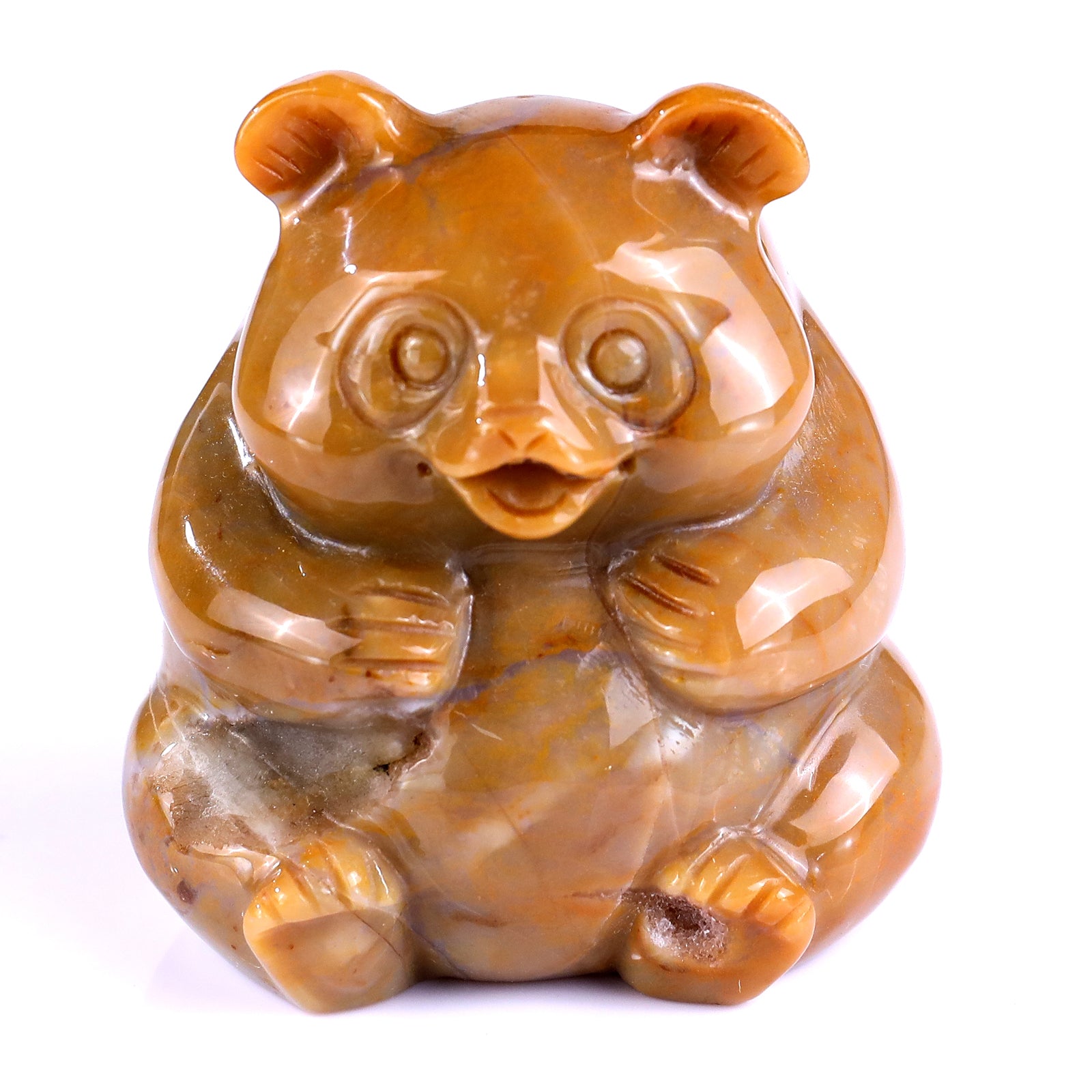 2.8" Chalcedony Hand Carved Crystal Panda Sculpture Crystallumi