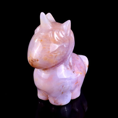 2.8" Chalcedony Hand Carved Crystal Unicorn Sculpture Crystallumi