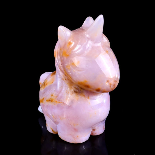 2.8" Chalcedony Hand Carved Crystal Unicorn Sculpture Crystallumi