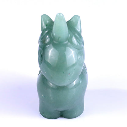 2.8" Green Aventurine Hand Carved Crystal Unicorn Sculpture Crystallumi