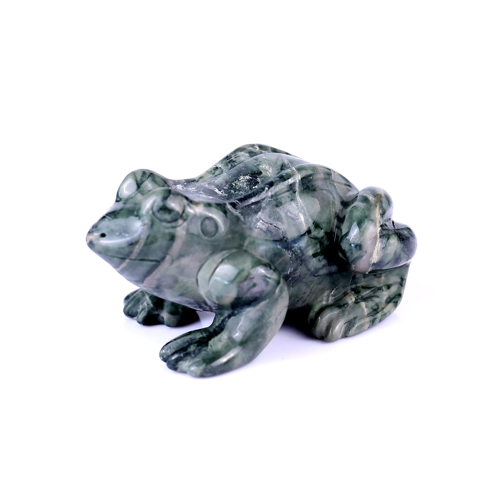 2.8" Jiulong Jade Hand Carved Crystal Frog Sculpture Crystallumi