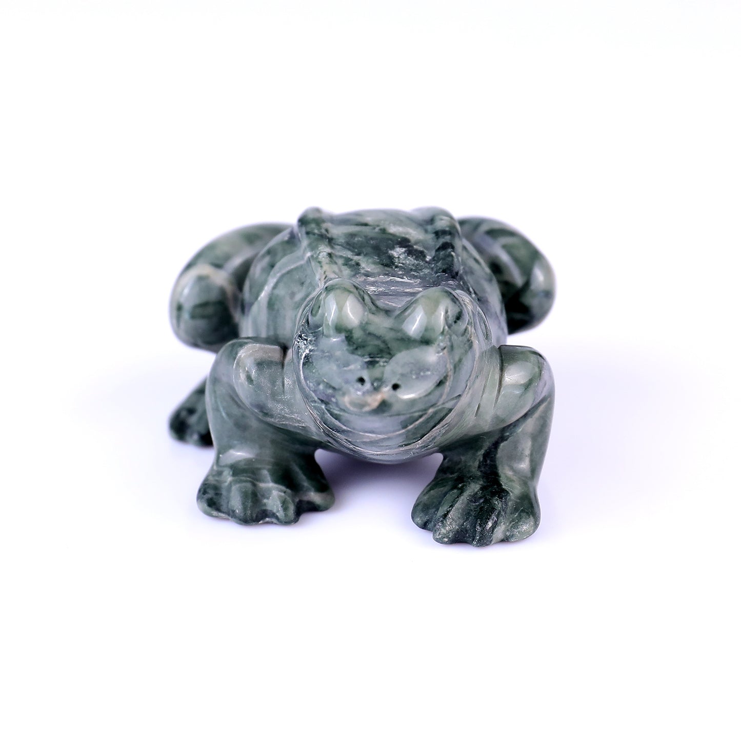 2.8" Jiulong Jade Hand Carved Crystal Frog Sculpture Crystallumi