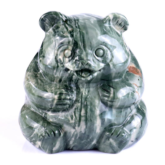 2.8" Jiulong Jade Hand Carved Crystal Panda Sculpture Crystallumi