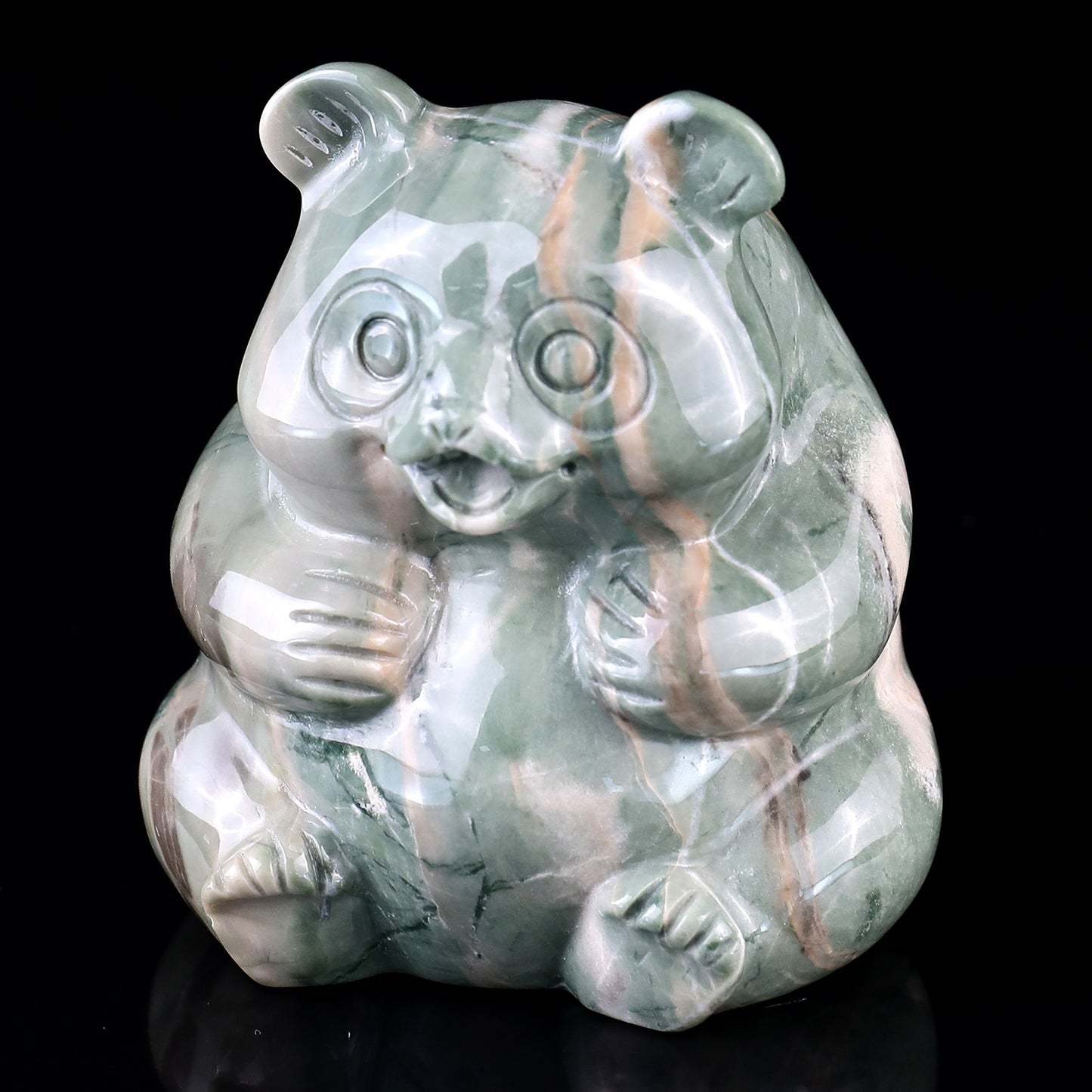 2.8" Jiulong Jade Hand Carved Crystal Panda Sculpture Crystallumi