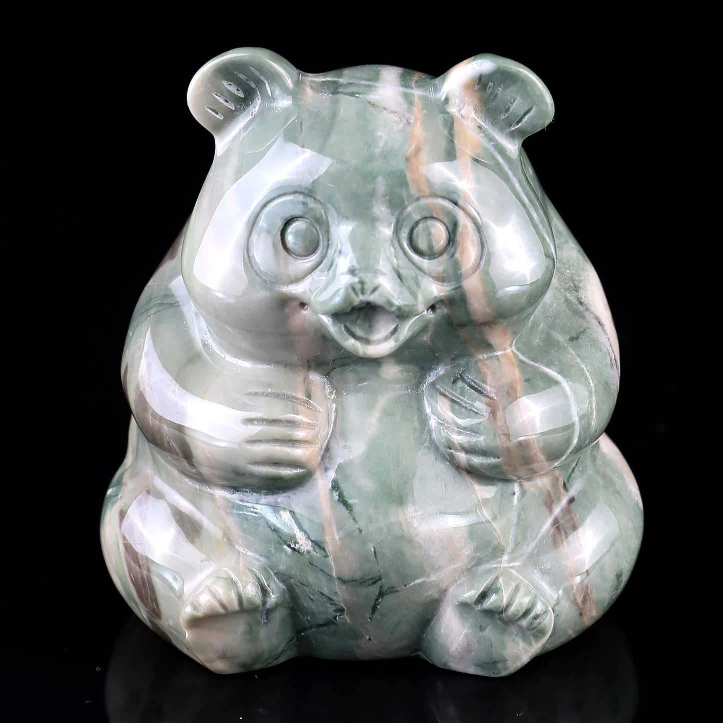 2.8" Jiulong Jade Hand Carved Crystal Panda Sculpture Crystallumi