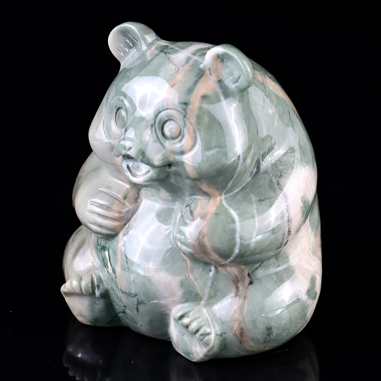 2.8" Jiulong Jade Hand Carved Crystal Panda Sculpture Crystallumi