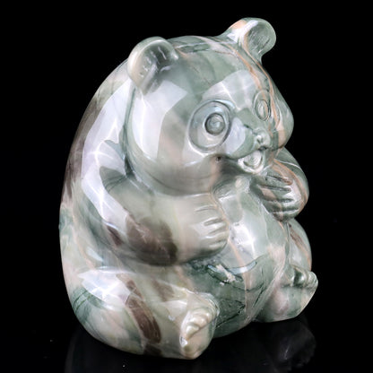 2.8" Jiulong Jade Hand Carved Crystal Panda Sculpture Crystallumi