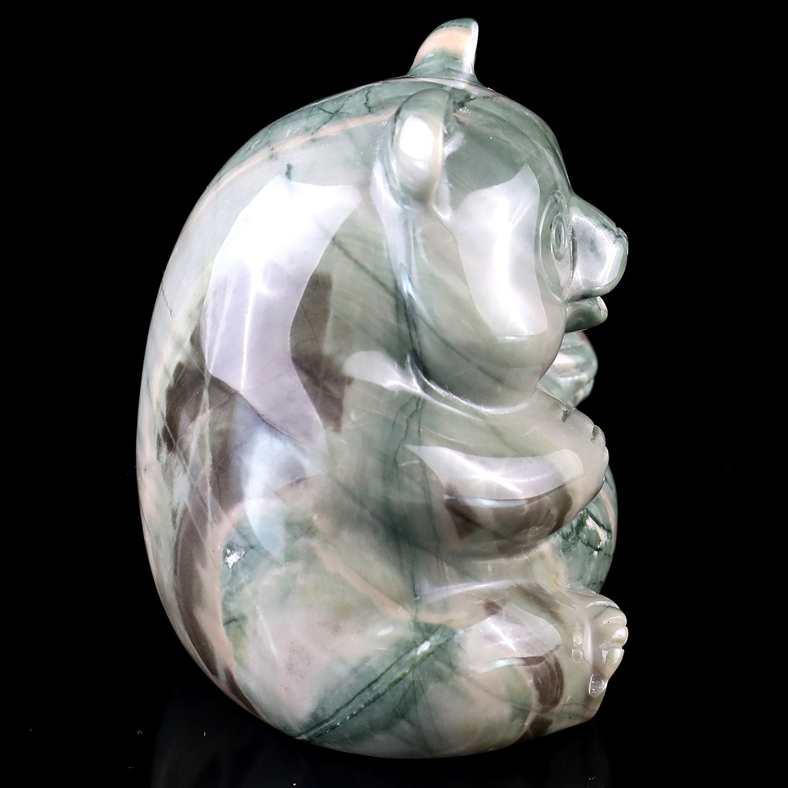 2.8" Jiulong Jade Hand Carved Crystal Panda Sculpture Crystallumi