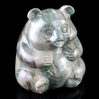 2.8" Jiulong Jade Hand Carved Crystal Panda Sculpture Crystallumi