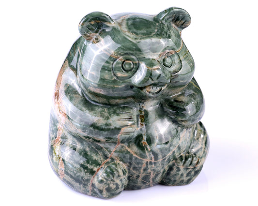 2.8" Jiulong Jade Hand Carved Crystal Panda Sculpture Crystallumi