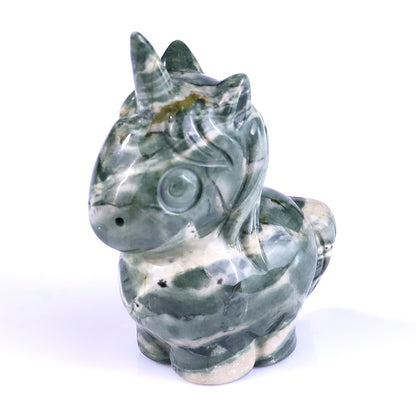 2.8" Jiulong Jade Hand Carved Crystal Unicorn Sculpture Crystallumi