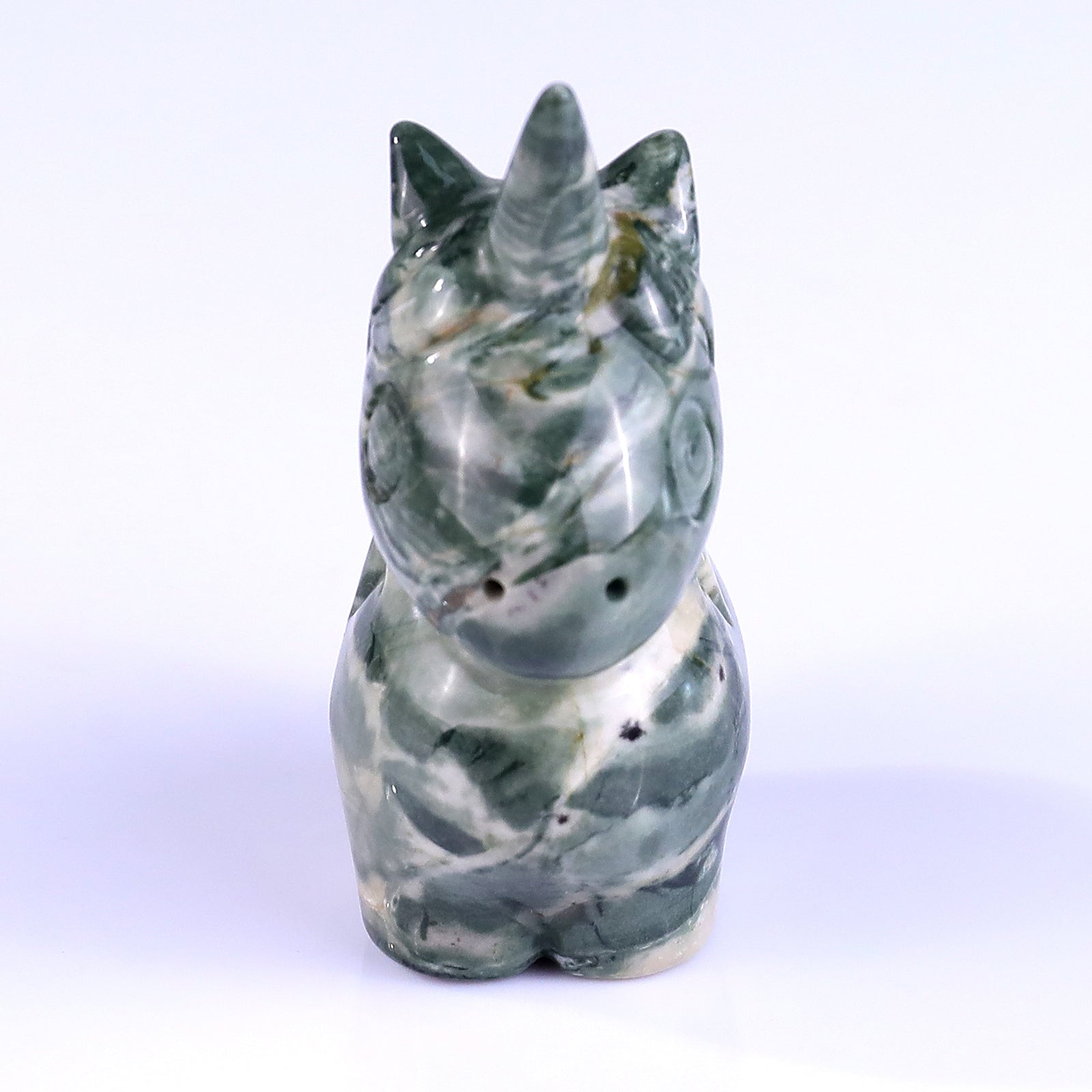 2.8" Jiulong Jade Hand Carved Crystal Unicorn Sculpture Crystallumi