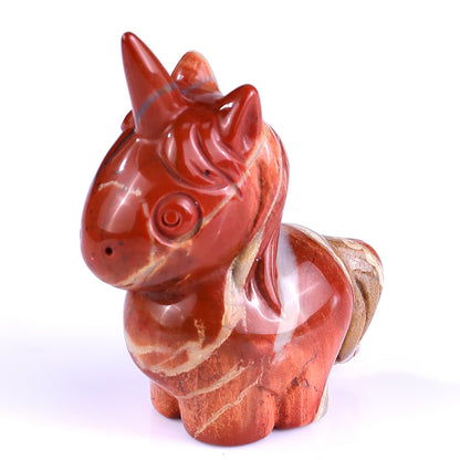 2.8" Red Jasper Hand Carved Crystal Unicorn Sculpture Crystallumi