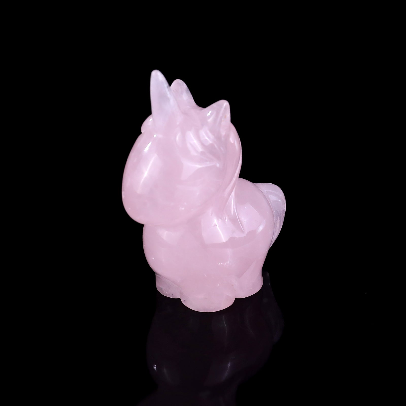 2.8" Rose Quartz Hand Carved Crystal Unicorn Sculpture Crystallumi