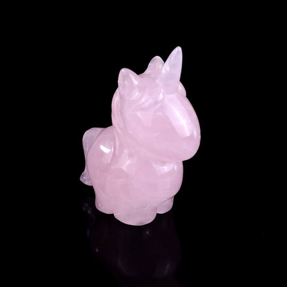 2.8" Rose Quartz Hand Carved Crystal Unicorn Sculpture Crystallumi