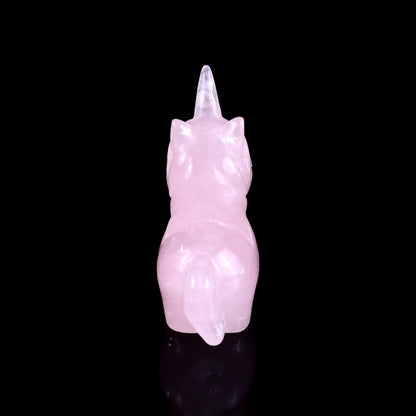 2.8" Rose Quartz Hand Carved Crystal Unicorn Sculpture Crystallumi