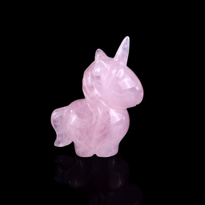 2.8" Rose Quartz Hand Carved Crystal Unicorn Sculpture Crystallumi