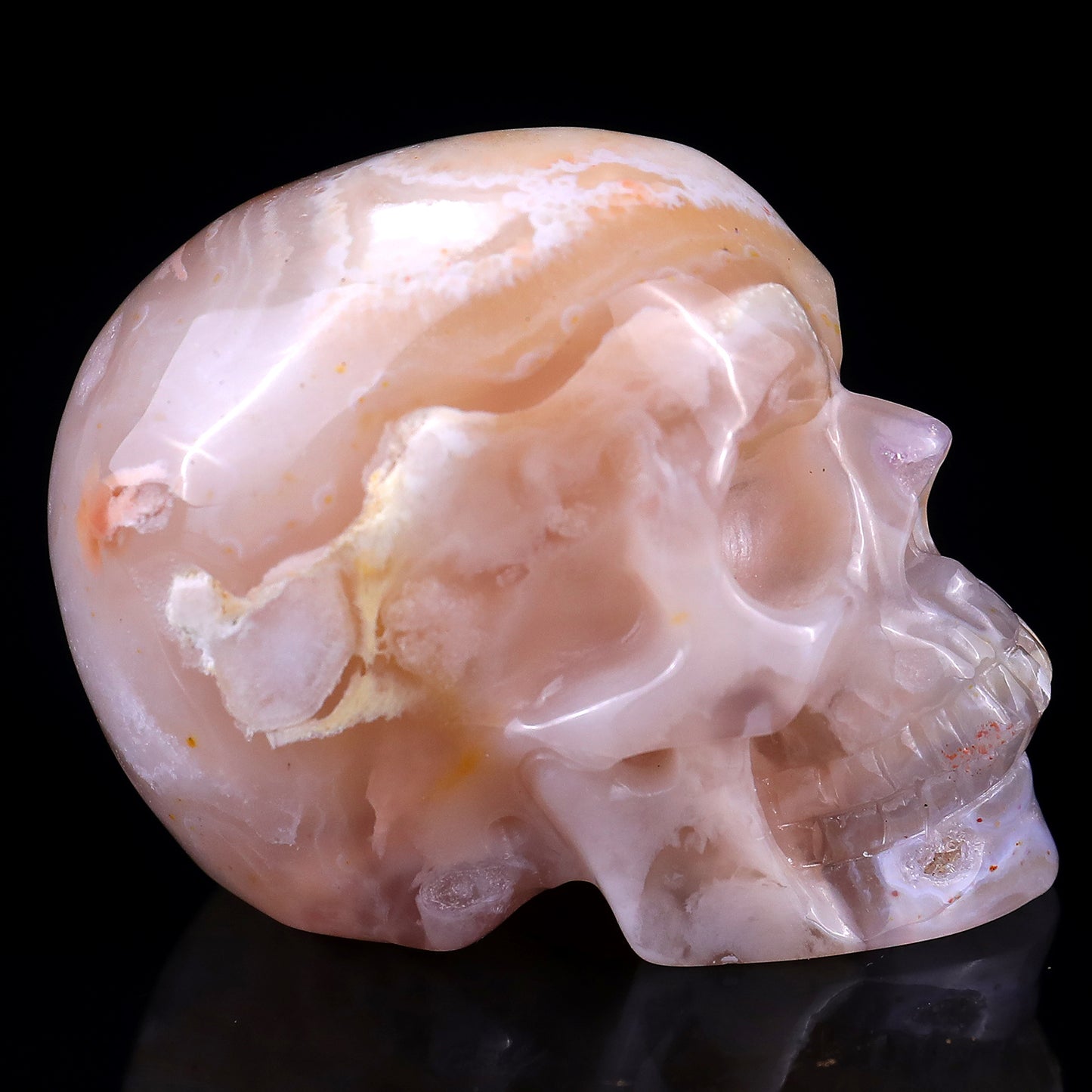 2.8" Sakura Agate Hand Carved Crystal Realistic Skull Sculpture Crystallumi