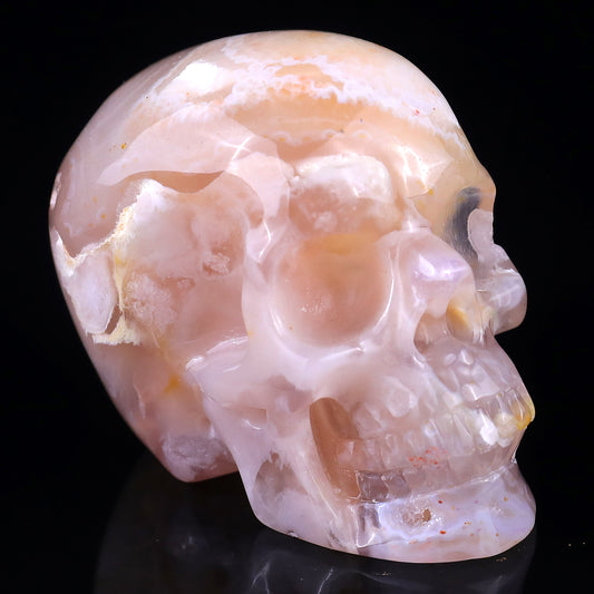 2.8" Sakura Agate Hand Carved Crystal Realistic Skull Sculpture Crystallumi