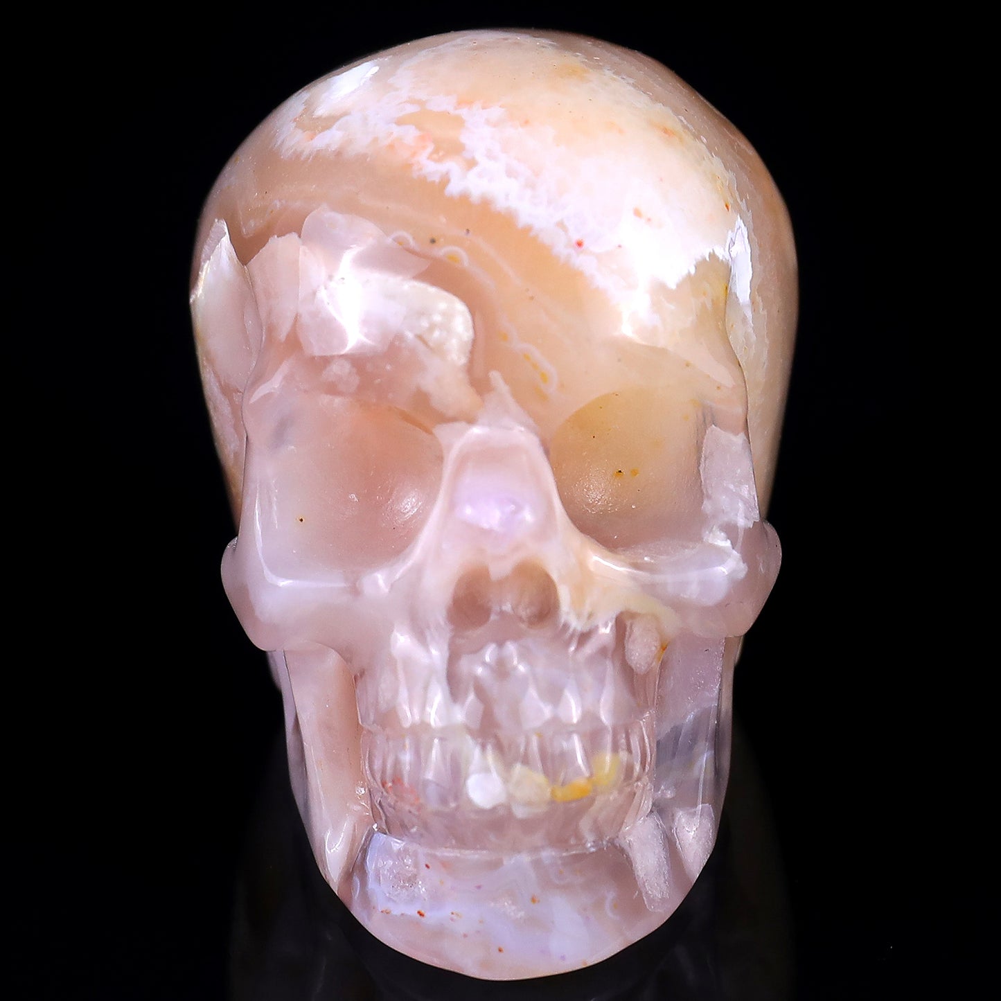 2.8" Sakura Agate Hand Carved Crystal Realistic Skull Sculpture Crystallumi