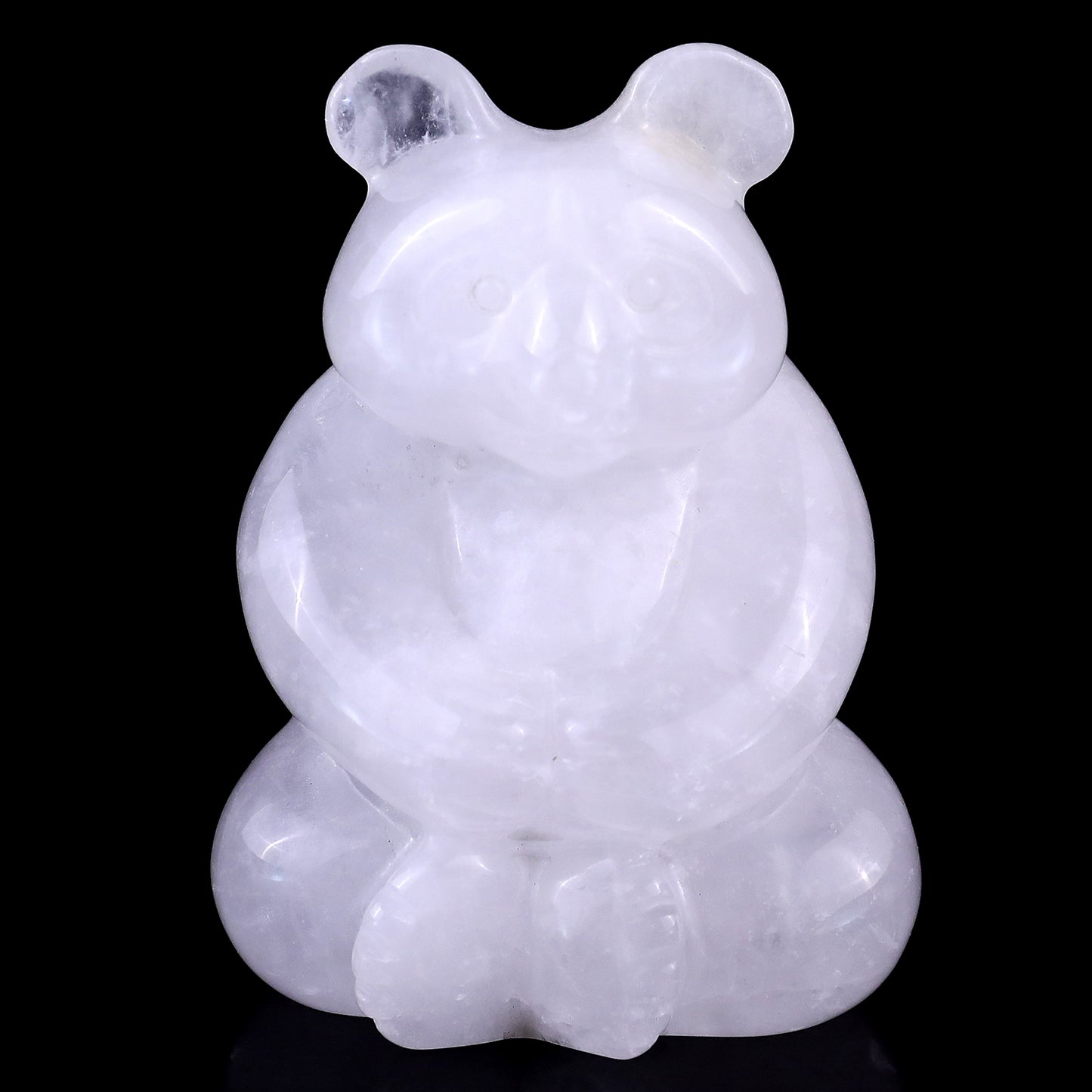 2.9" Angolan Quartz Hand Carved Crystal Panda Sculpture Crystallumi