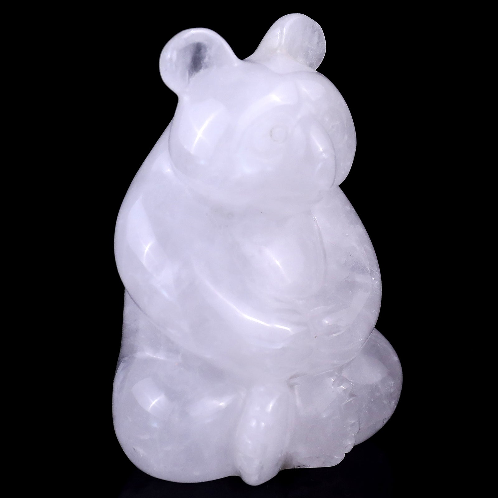 2.9" Angolan Quartz Hand Carved Crystal Panda Sculpture Crystallumi